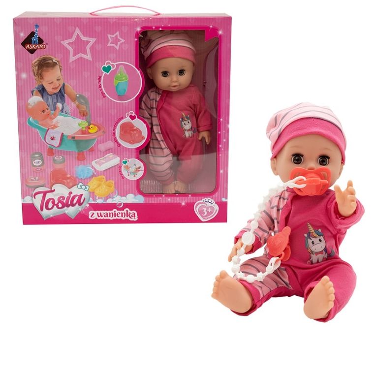 Askato, lalka z wanienką, różowe ubranko