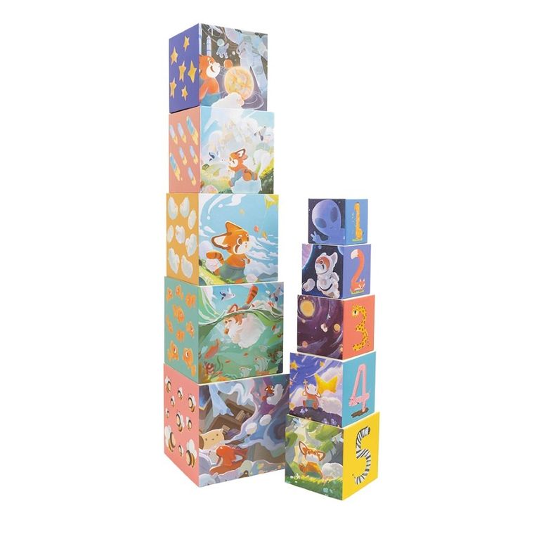 Askato, wieża do układania, 10 kartonowych sześcianów