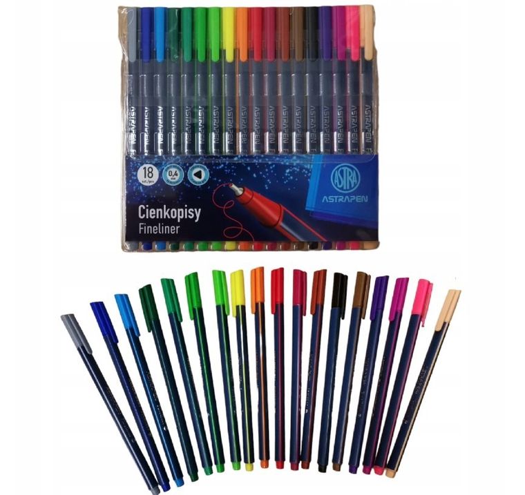Astra, Astrapen, cienkopisy trójkątne, 0.4 mm, 18 kolorów