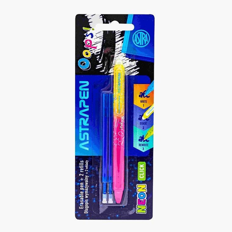 Astra, Astrapen, Neon, długopis wymazywalny, 0,5 mm + 2 wkłady