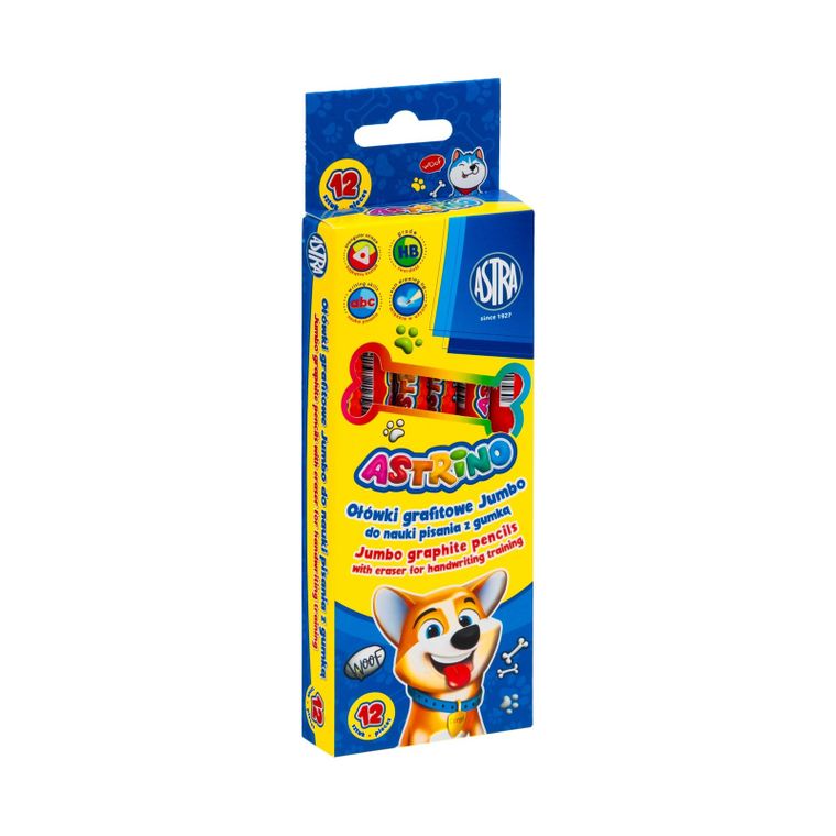 Astra, Astrino, ołówki grafitowe z gumką do nauki pisania, trójkątne, jumbo, HB