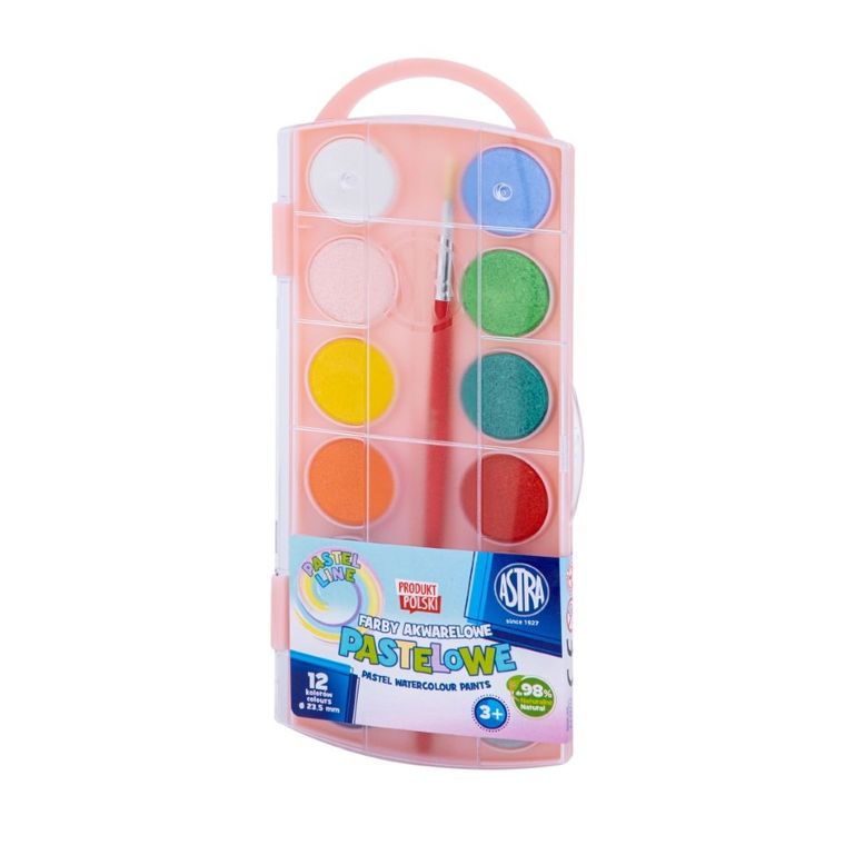 Astra, farby akwarelowe, pastelowe, 12 kolorów