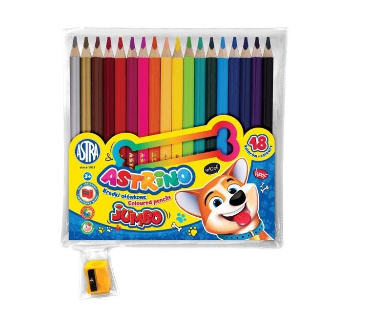 Astra, kredki ołówkowe, okrągłe, 18 kolorów + temperówka