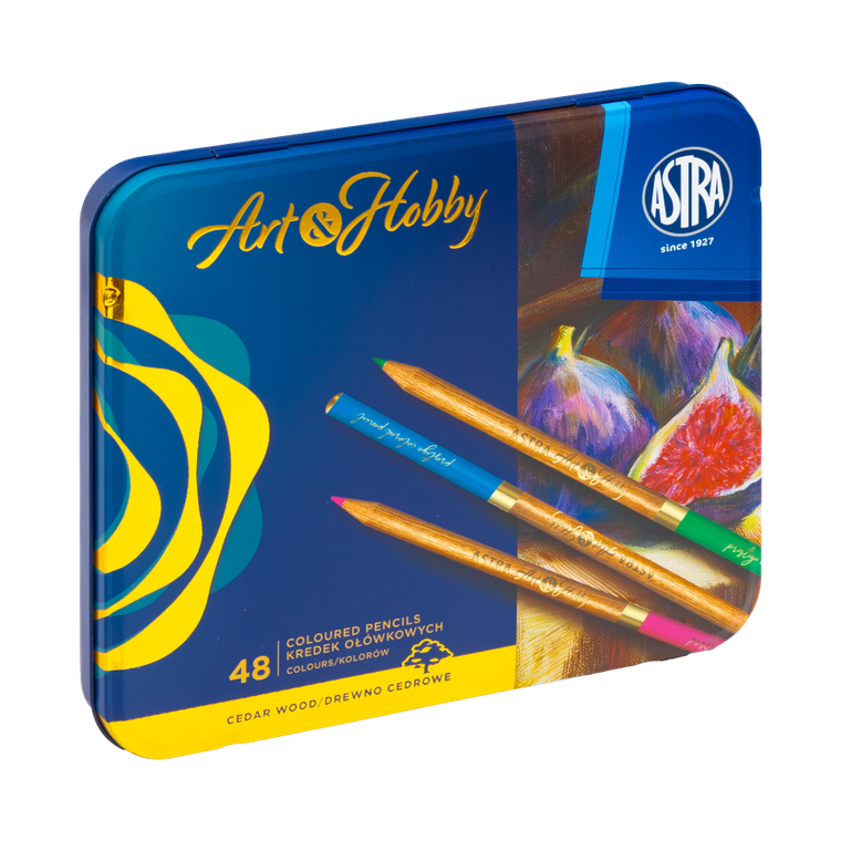 Astra, kredki z drewna cedrowego w metalowym pudełku, 48 kolorów
