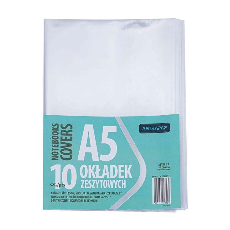 Astra, okładka zeszytowa, A5, bezbarwna, 10 szt.