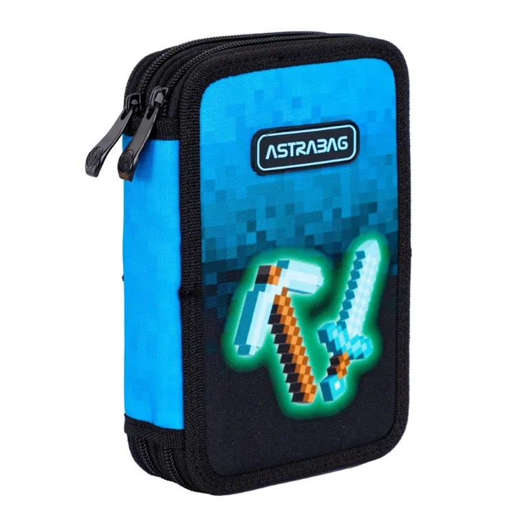 Astrabag, piórnik rozkładany, podwójny, z wyposażeniem, Blue Pixel