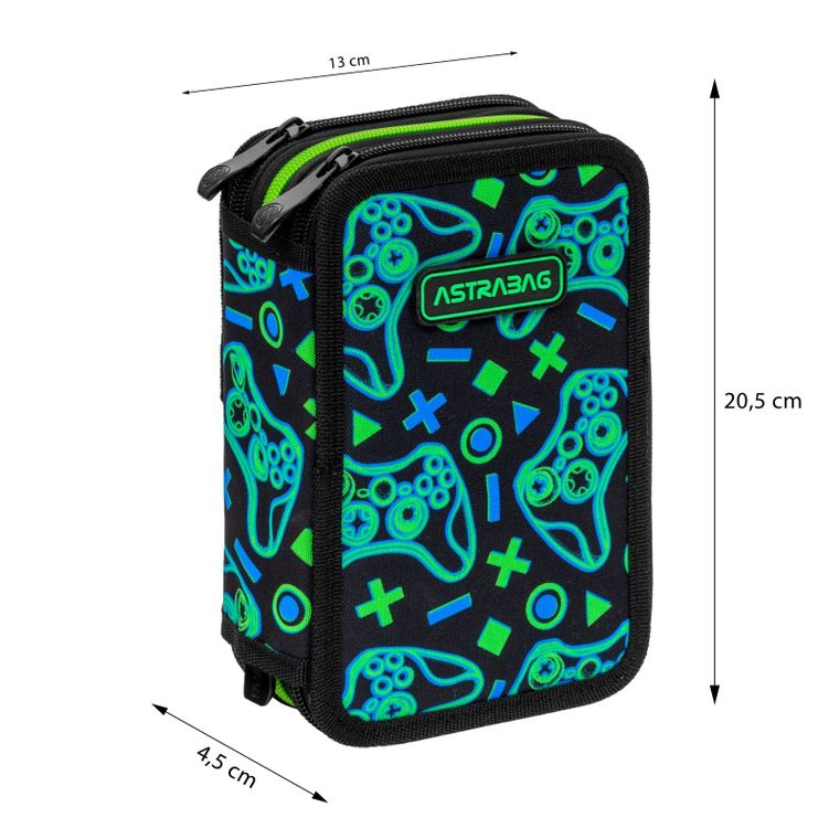 Astrabag, piórnik rozkładany, potrójny, z wyposażeniem, Game On