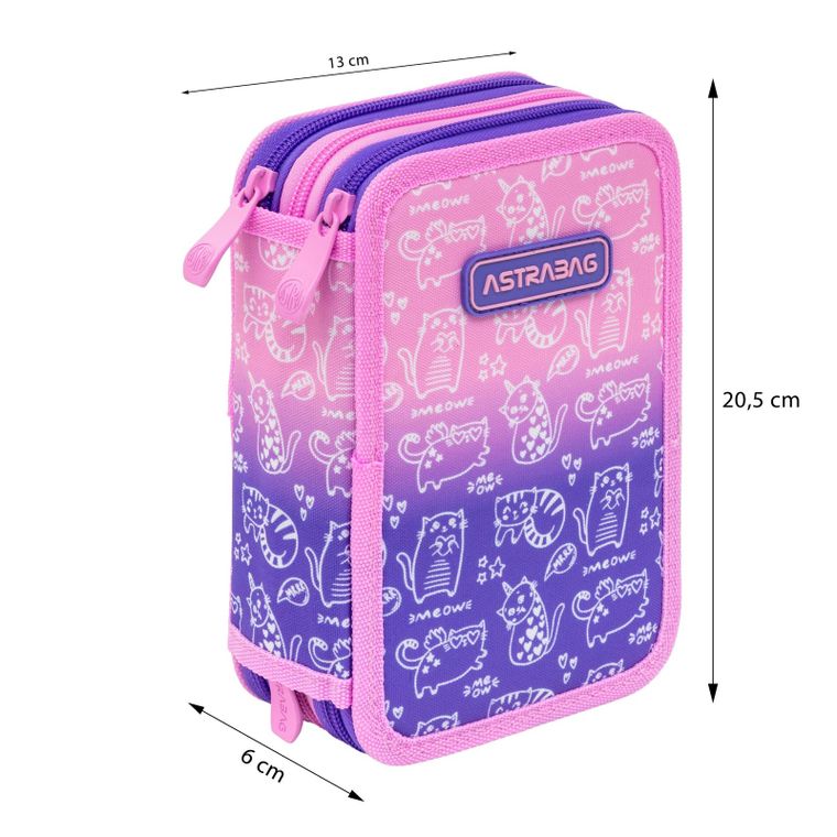 Astrabag, piórnik rozkładany, potrójny, z wyposażeniem, Kitty