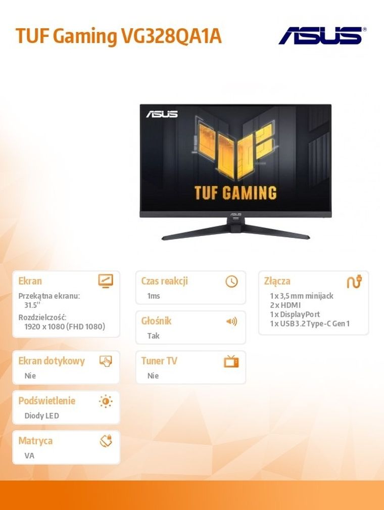 Asus, TUF Gaming, monitor, 32", VG328QA1A