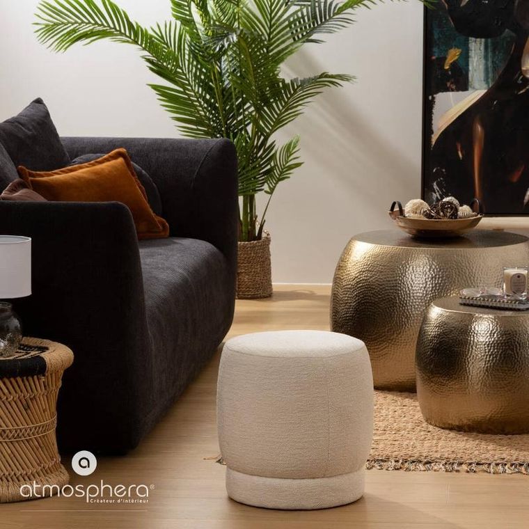 Atmosphera, Amea Bouclé, pufa tapicerowana okrągła, 39 cm