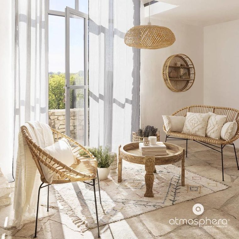 Atmosphera, Beddy, lampa boho nad stół, bambusowa, 51 cm