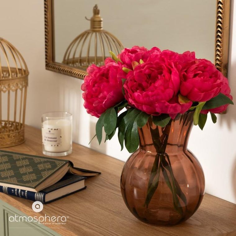 Atmosphera, Bely, sztuczne piwonie, różowe, 4 kwiaty