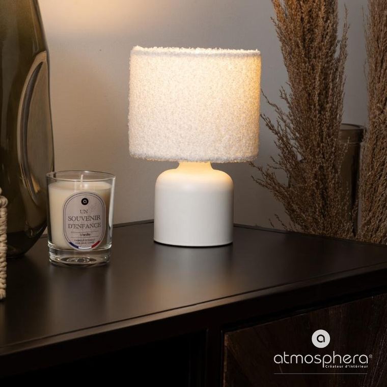 Atmosphera, Bona, ceramiczna lampa stołowa z kloszem bouclé, średnica 14 cm