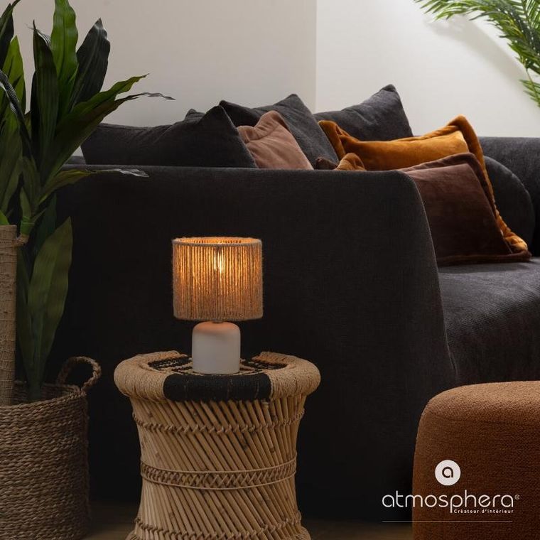 Atmosphera, ceramiczna lampa stołowa, koby, z plecionym kloszem, 24 cm