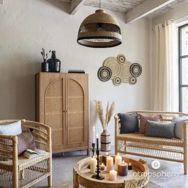 Atmosphera, dekoracja ścienna boho, koła ze słomy, 115-72 cm