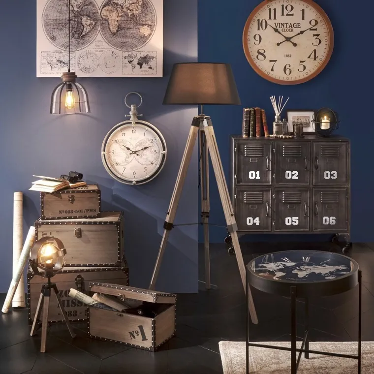 Atmosphera, drewniana lampa podłogowa, stojąca z abażurem, na regulowanym statywie, czarny, wys. 145 cm