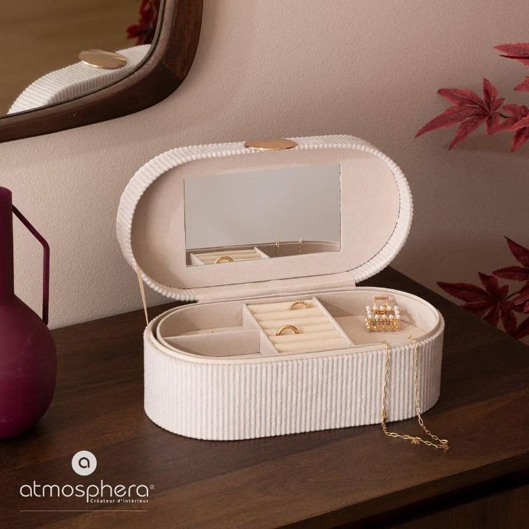 Atmosphera, Enya, szkatułka na biżuterię, sztruksowa, 13-10-25,5 cm