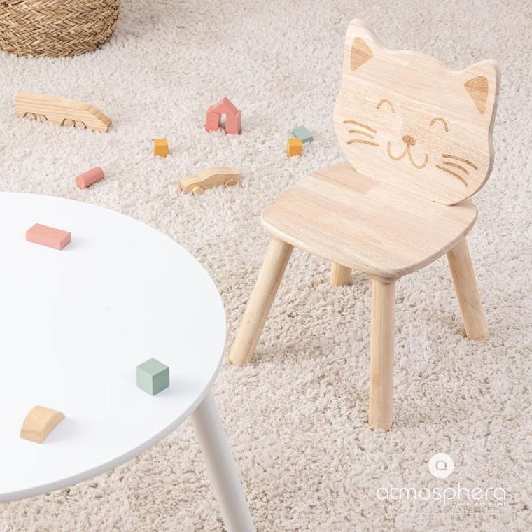 Atmosphera for kids, drewniane krzesełko dla dzieci, kotek, 30-28-50 cm