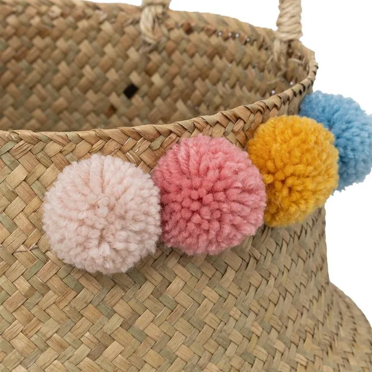 Atmosphera for kids, kosz na zabawki z uchwytami BULBA, pompony, Ø 33 cm