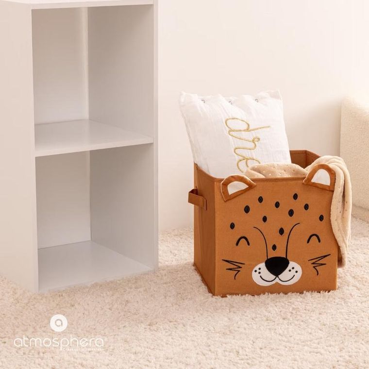 Atmosphera for kids, pojemnik na zabawki z uszkami, leopard, 29-29-29 cm