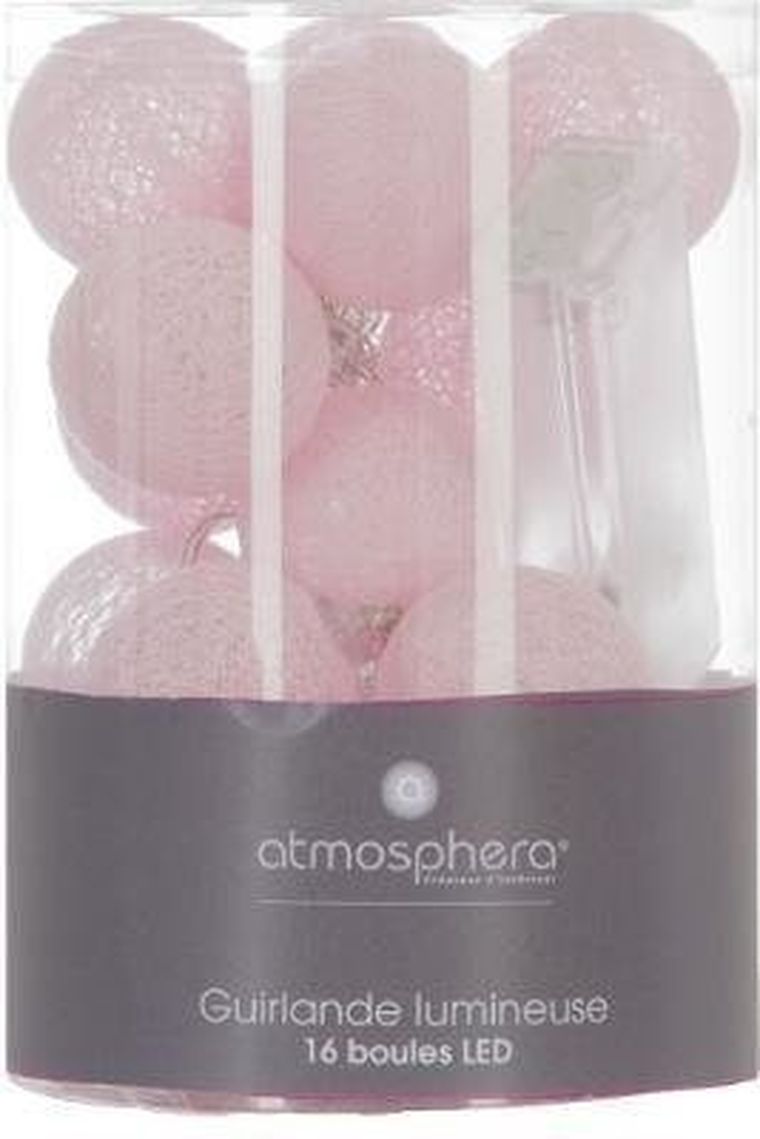 Atmosphera, girlanda led cotton balls, 16 lampek, 240 cm, różowa