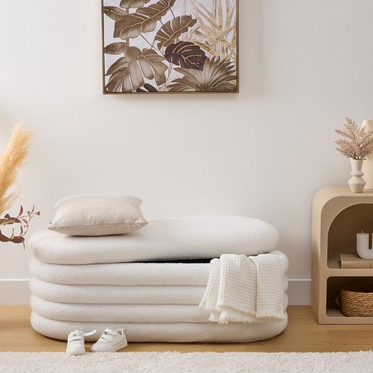 Atmosphera, Giulia Boucle, siedzisko do przedpokoju, ze schowkiem, 110-46-40,5 cm