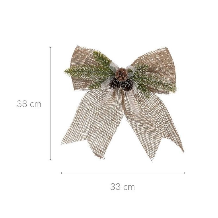 Atmosphera, jutowa kokarda z gałązką i szyszkami, 33-38 cm