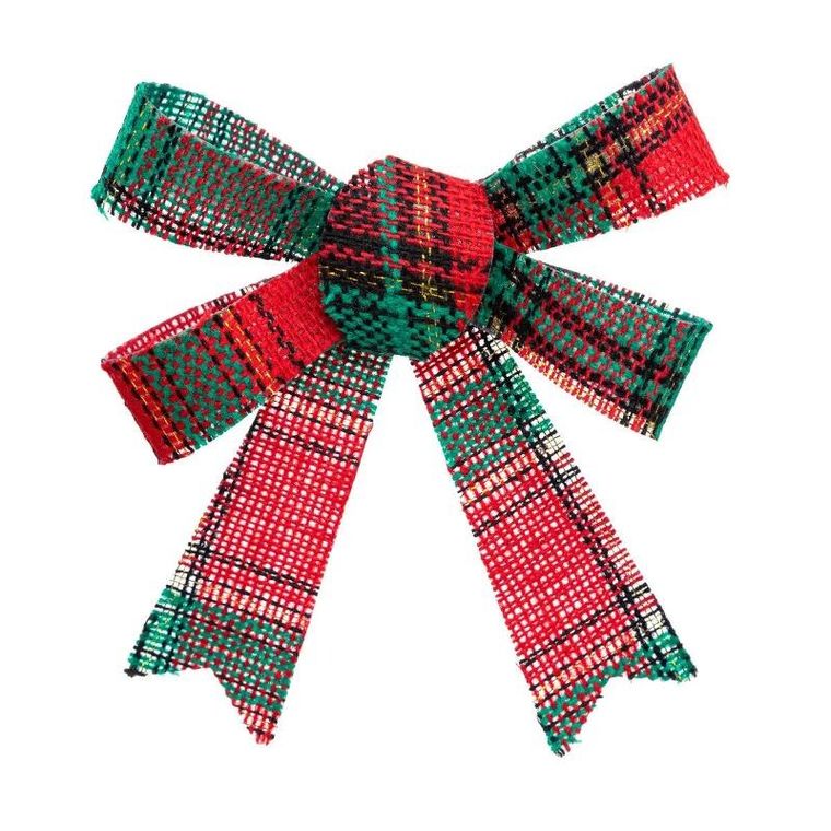 Atmosphera, kokardy ozdobne w szkocką kratę, 10-12 cm, 3 szt.