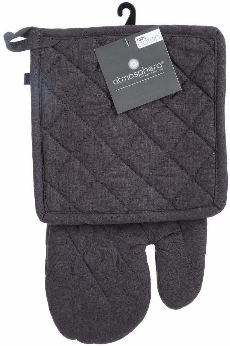 Atmosphera, łapka kuchenna + rękawiczka, bawełna, komplet czarny