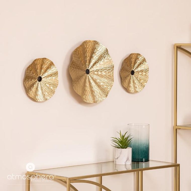 Atmosphera, Leslie, metalowe dekoracje ścienne, złote, 3 szt.