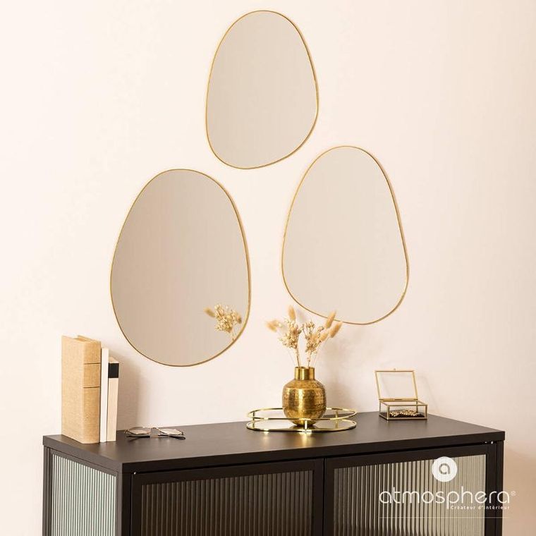 Atmosphera, Lida, lustra o nieregularnych kształtach, w złotych ramach, 3 szt.