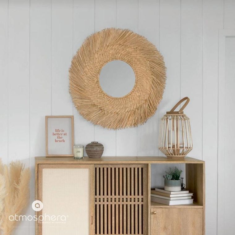 Atmosphera, lustro dekoracyjne okrągłe, trawa morska, Ø 80 cm