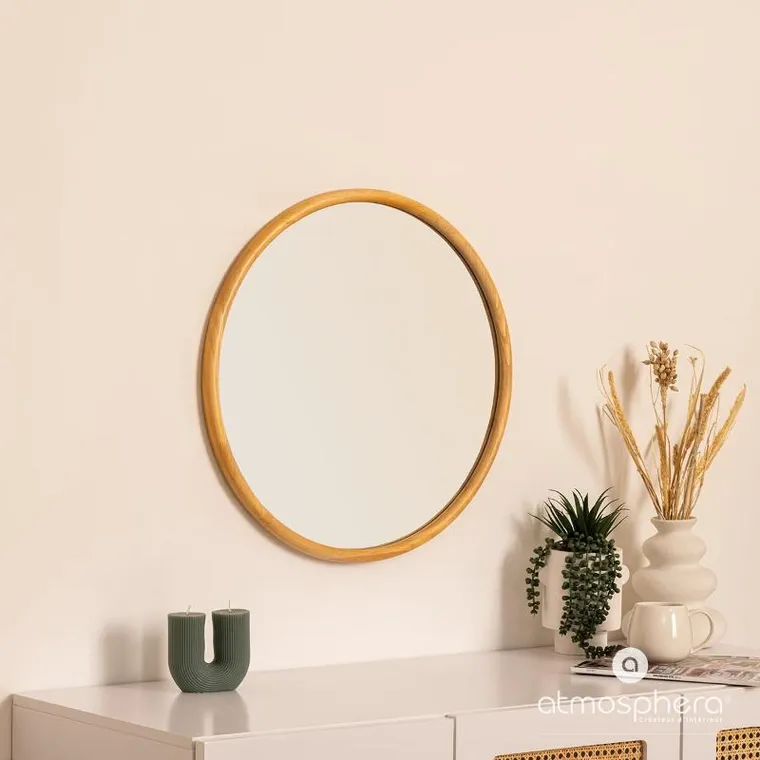 Atmosphera, lustro okrągłe w drewnianej ramie, Kim, ø 55 cm