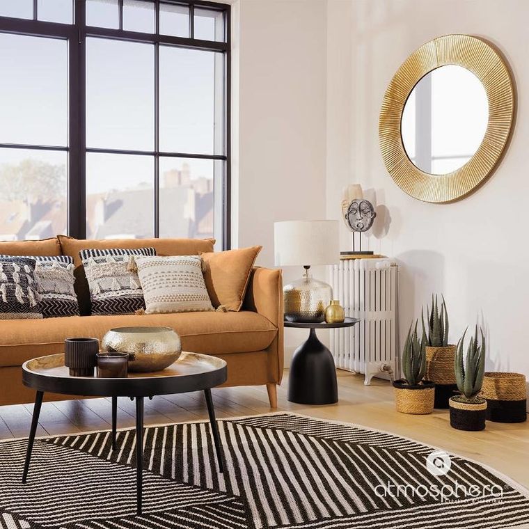 Atmosphera, lustro okrągłe w złotej, metalowej ramie, Milda, Ø 90 cm