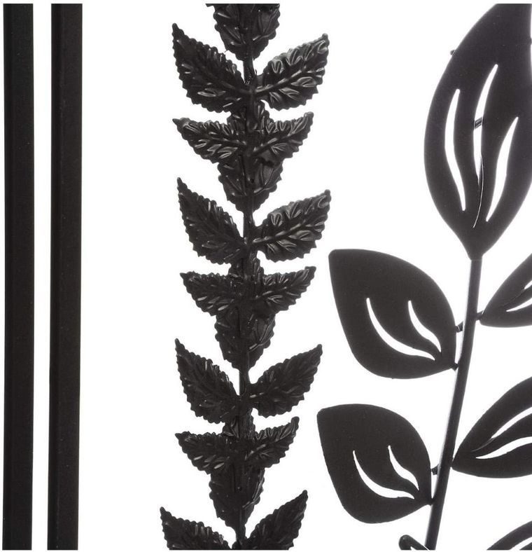 Atmosphera, metalowa dekoracja na ścianę, w ramce, liście, 40-40 cm, czarna