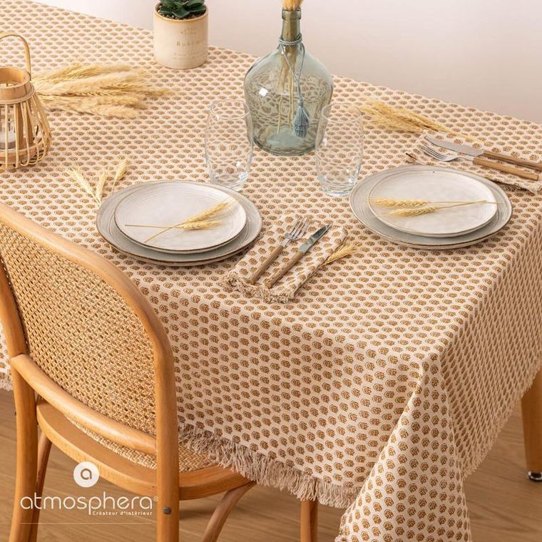Atmosphera, obrus z frędzlami, Indie, wzór etno, 100% bawełna, 150-250 cm