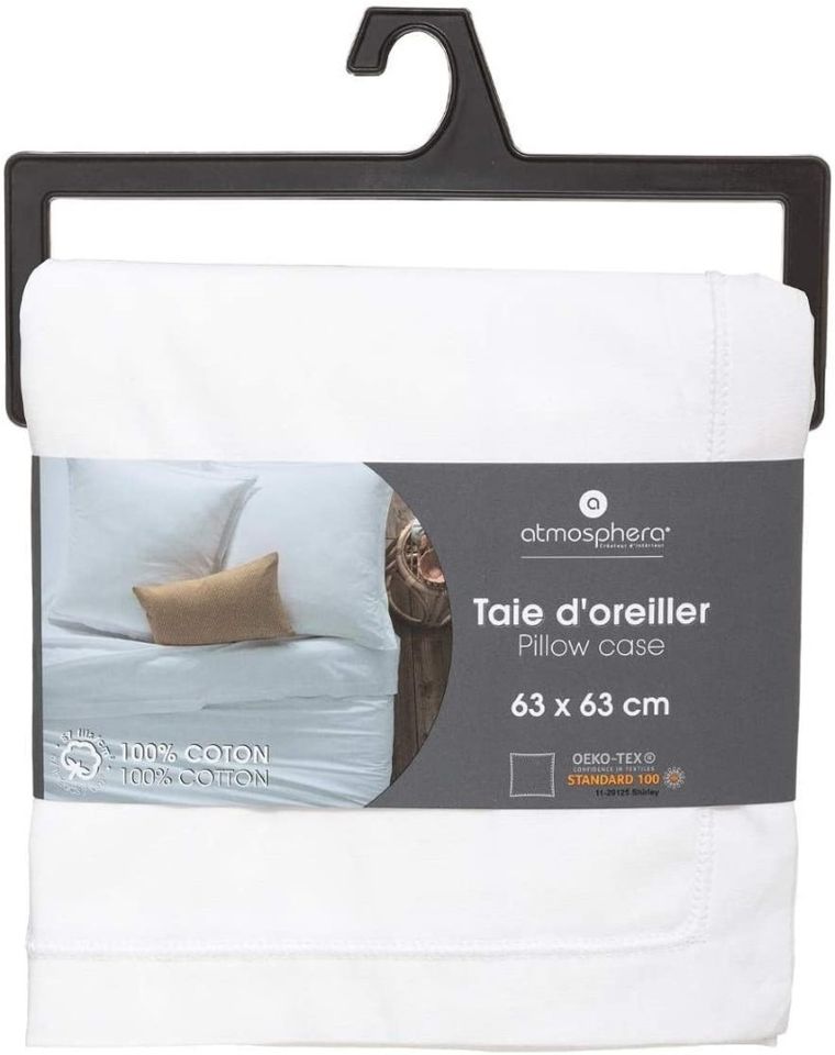 Atmosphera, poszewka na poduszkę z bawełny, 63-63 cm, biała