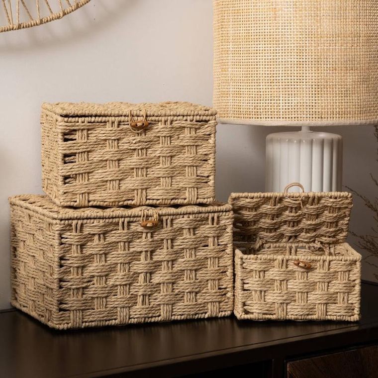 Atmosphera, pudełka do przechowywania plecione, Elio, 3 pojemniki różnej wielkości