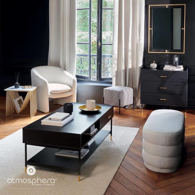 Atmosphera, pufa do salonu Sinan, materiał z efektem boucle, 100-40 cm