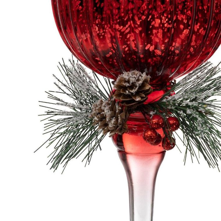 Atmosphera, szklany świecznik ze świąteczną gałązką, 3 szt.