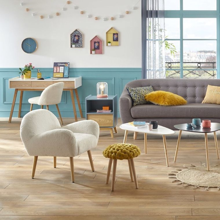 Atmosphera, taboret, Cosy z siedziskiem w kratkę, 43 cm, żółty