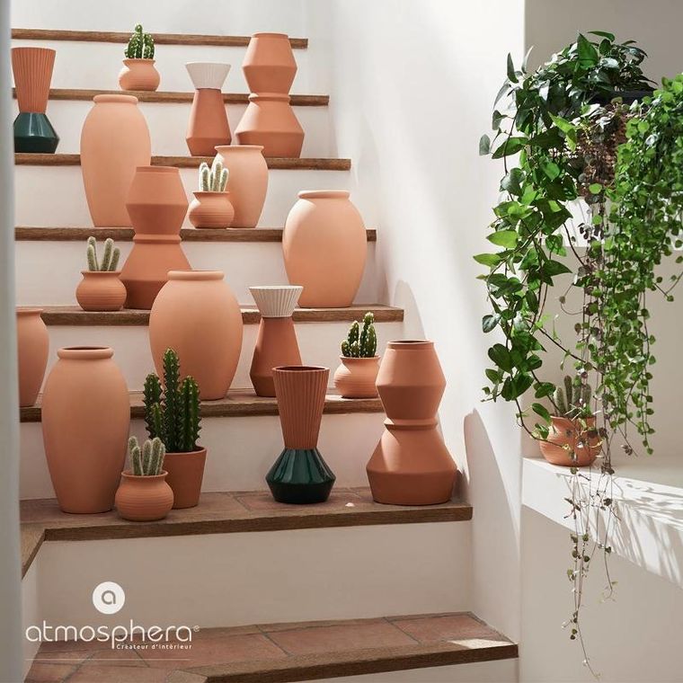 Atmosphera, wazon alicante, terakota z białym, 22 cm