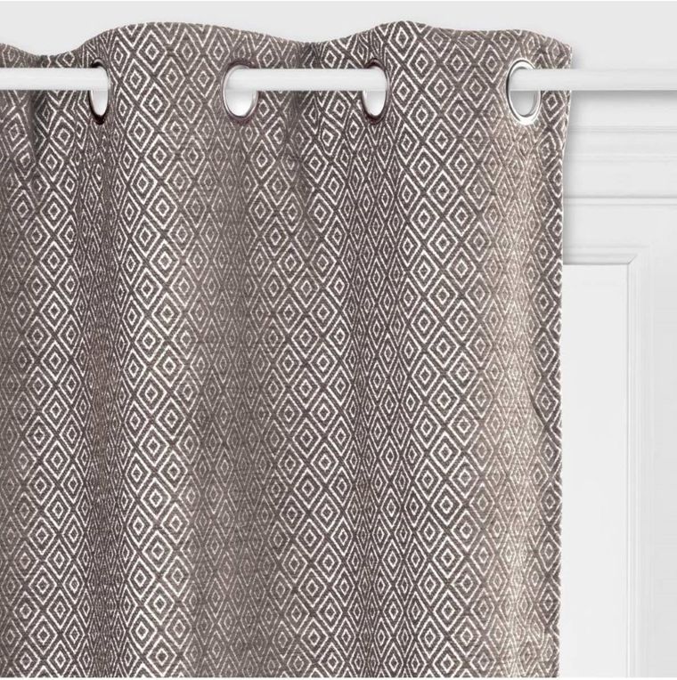 Atmosphera, zasłona wykonana z bawełny, szara ze wzorami