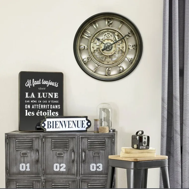 Atmosphera, zegar ścienny w stylu loft, Meca, Ø 51 cm, szary