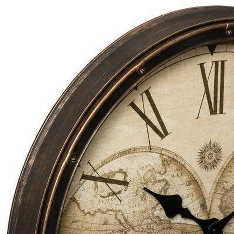 Atmosphera, zegar ścienny z mapą świata, Tomy, ø 51 cm, brązowy
