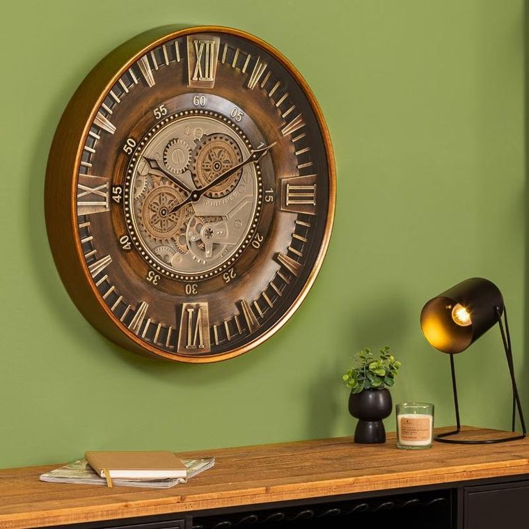 Atmosphera, zegar w stylu retro z widocznym mechanizmem, Yoni, średnica 59 cm