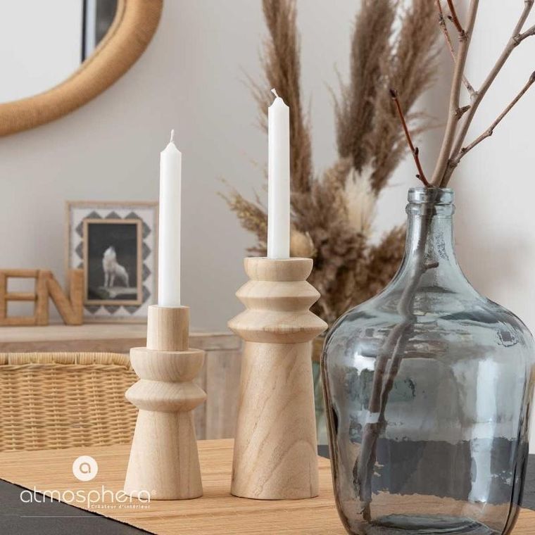 Atmosphera, zestaw świeczników z drewna, Uma, 2 szt.