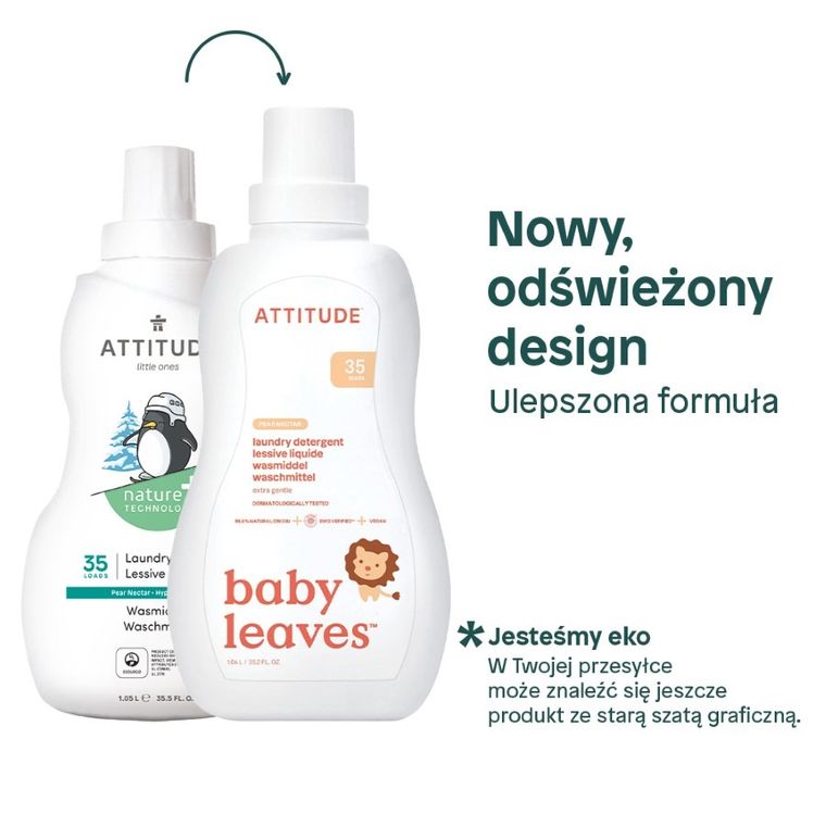 Attitude, Gruszkowy Nektar, płyn do prania ubranek dziecięcych, 35 prań, 1050 ml
