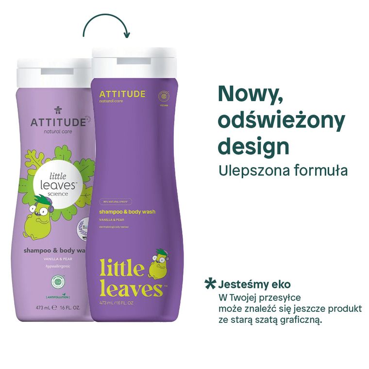 Attitude, Little Ones, Gruszkowy Nektar i Wanilia, płyn do mycia i szampon 2w1, 473 ml