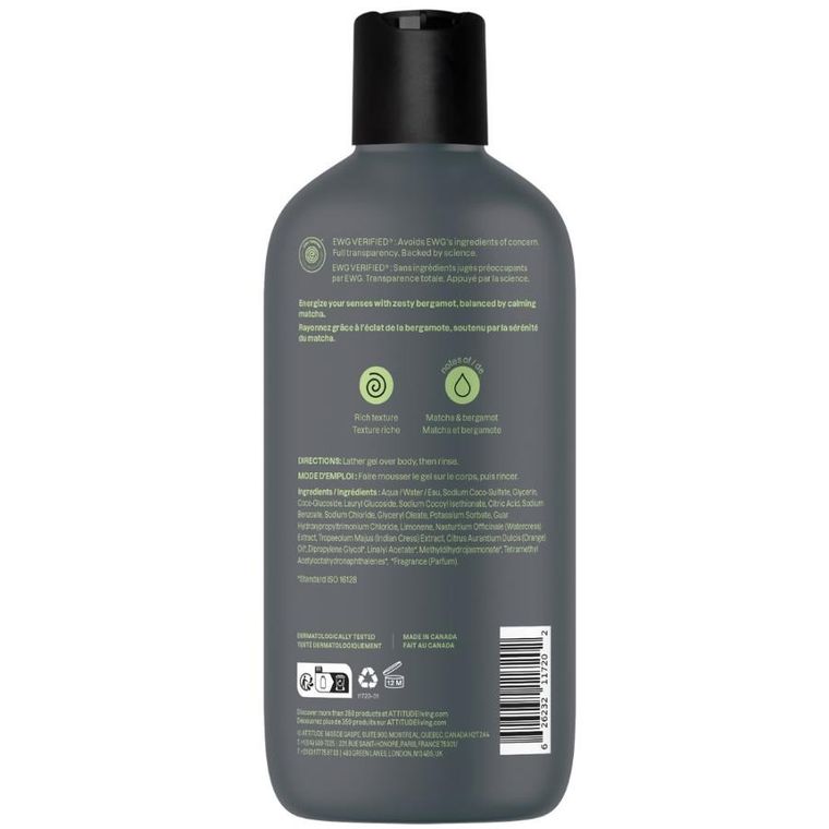 Attitude, Super Leaves, żel pod prysznic, Matcha i Bergamot, 415 ml